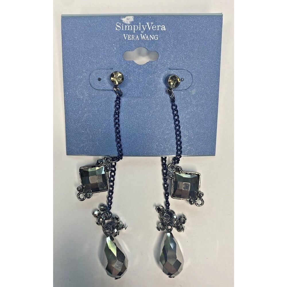 Simply Vera Wang Gunmetal Silver Tone Double Drop Dangling Earrings New